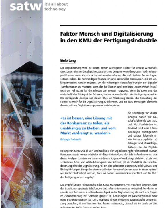 Unsere Studie «Faktor Mensch und Digitalisierung in den KMU der Fertigungsindustrie» 