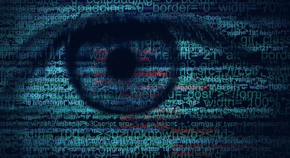 Œil avec fond de code numérique, symbolise la sécurité des données