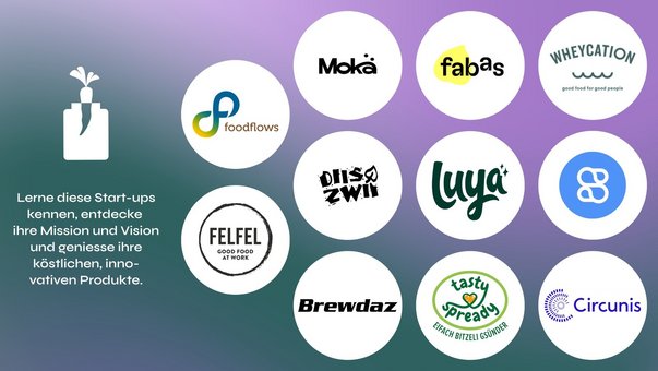 Logos of various start-ups on a purple background.