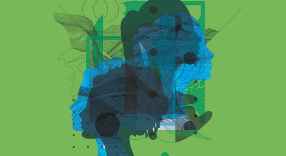 Abstrakte Silhouetten von Frauen auf grünem Hintergrund