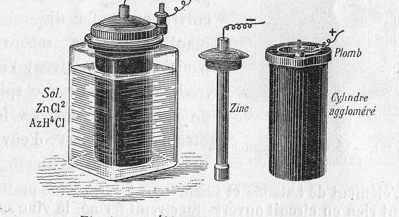 Schéma d'un dispositif électrique ancien avec zinc et plomb