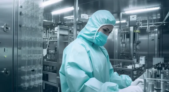 Person in einem Schutzanzug in einem Labor