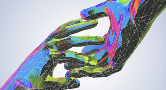Geometric hands with vibrant colors and polygonal design