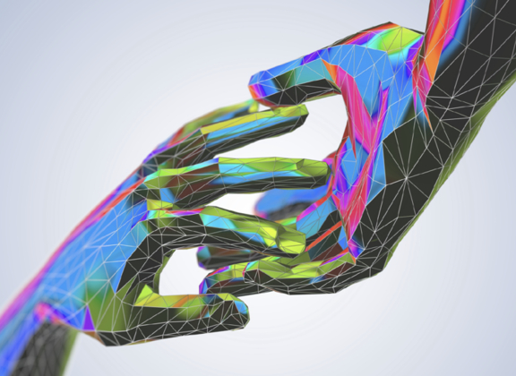 Geometric hands with vibrant colors and polygonal design