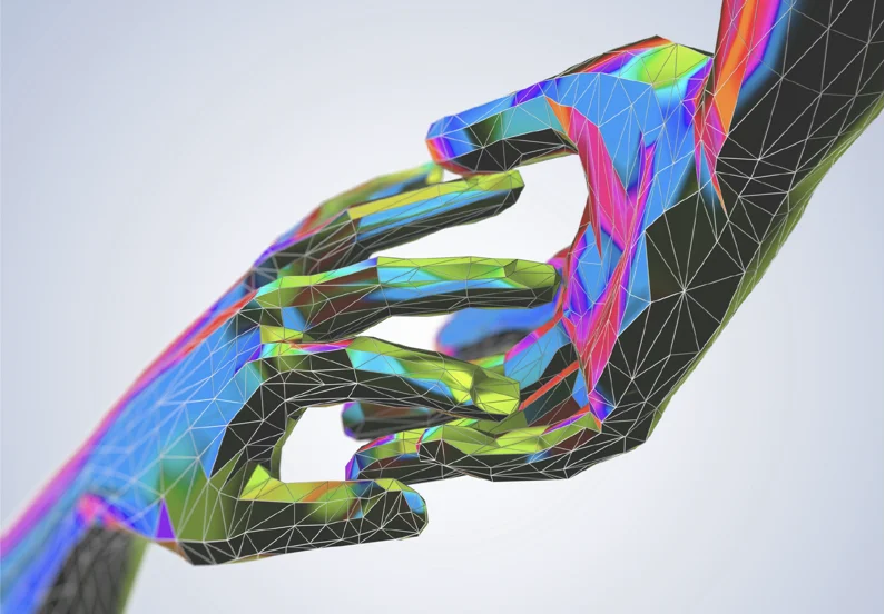 Bunte polygonale Hände im digitalen Stil